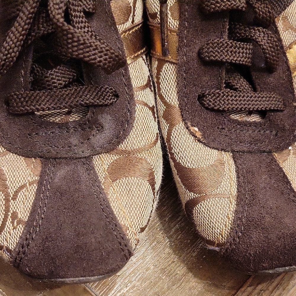 Coach Brown Signature Canvas Lace-Up Sneakers - Picture 3 of 7